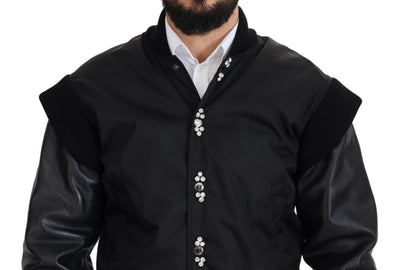 Dolce & Gabbana Elegant Black Crystal-Embellished Bomber Jacket