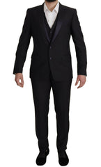 Elegant Black Three-Piece Wool Blend Suit