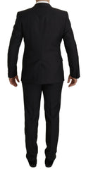 Elegant Black Three-Piece Wool Blend Suit