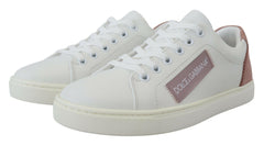 Dolce & Gabbana Chic White Pink Leather Low-Top Sneakers