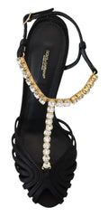 Dolce & Gabbana Elegant Silk Blend Crystal T-Strap Heels