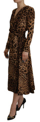 Dolce & Gabbana Elegant V-Neck A-Line Maxi Dress in Brown