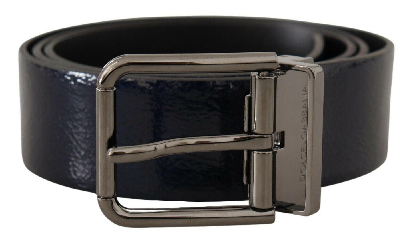 Dolce & Gabbana Elegant Blue Leather Belt with Silver Buckle