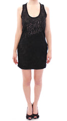 Black Nylon Lace Detail Mini Dress