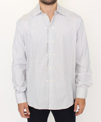 Elegant White and Gray Striped Cotton Shirt