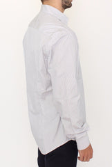 Elegant White and Gray Striped Cotton Shirt