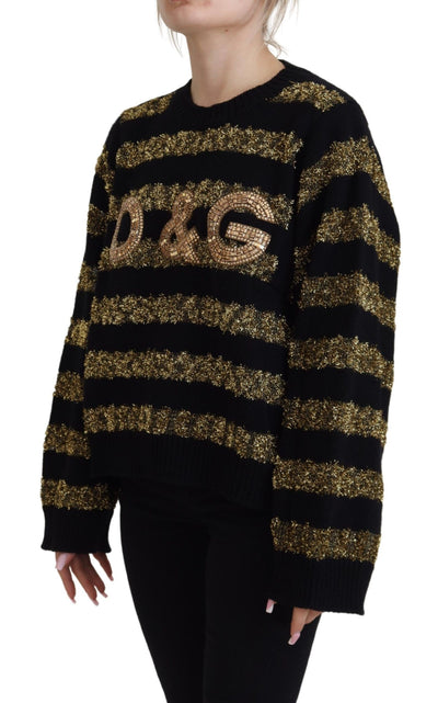 Dolce & Gabbana Elegant Black and Gold Crystal Sweater