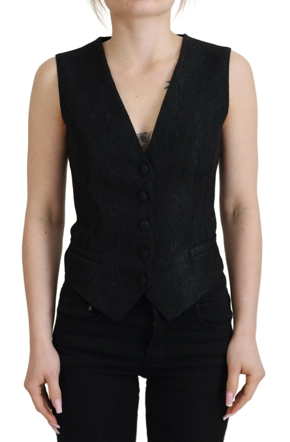 Elegant Black Silk Blend Waistcoat Vest