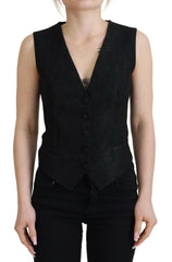 Elegant Black Silk Blend Waistcoat Vest