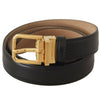 Dolce & Gabbana Elegant Black Leather Belt with Engraved Metal Buckle