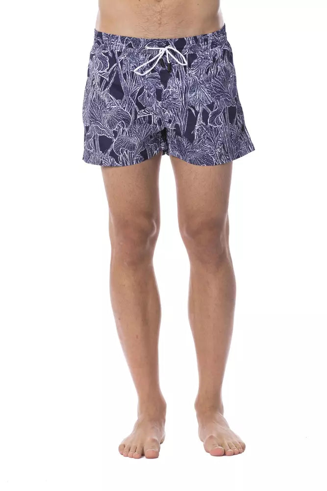 Blue Polyester Men's Swim Trunk