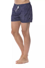 Blue Polyester Men Swimwear