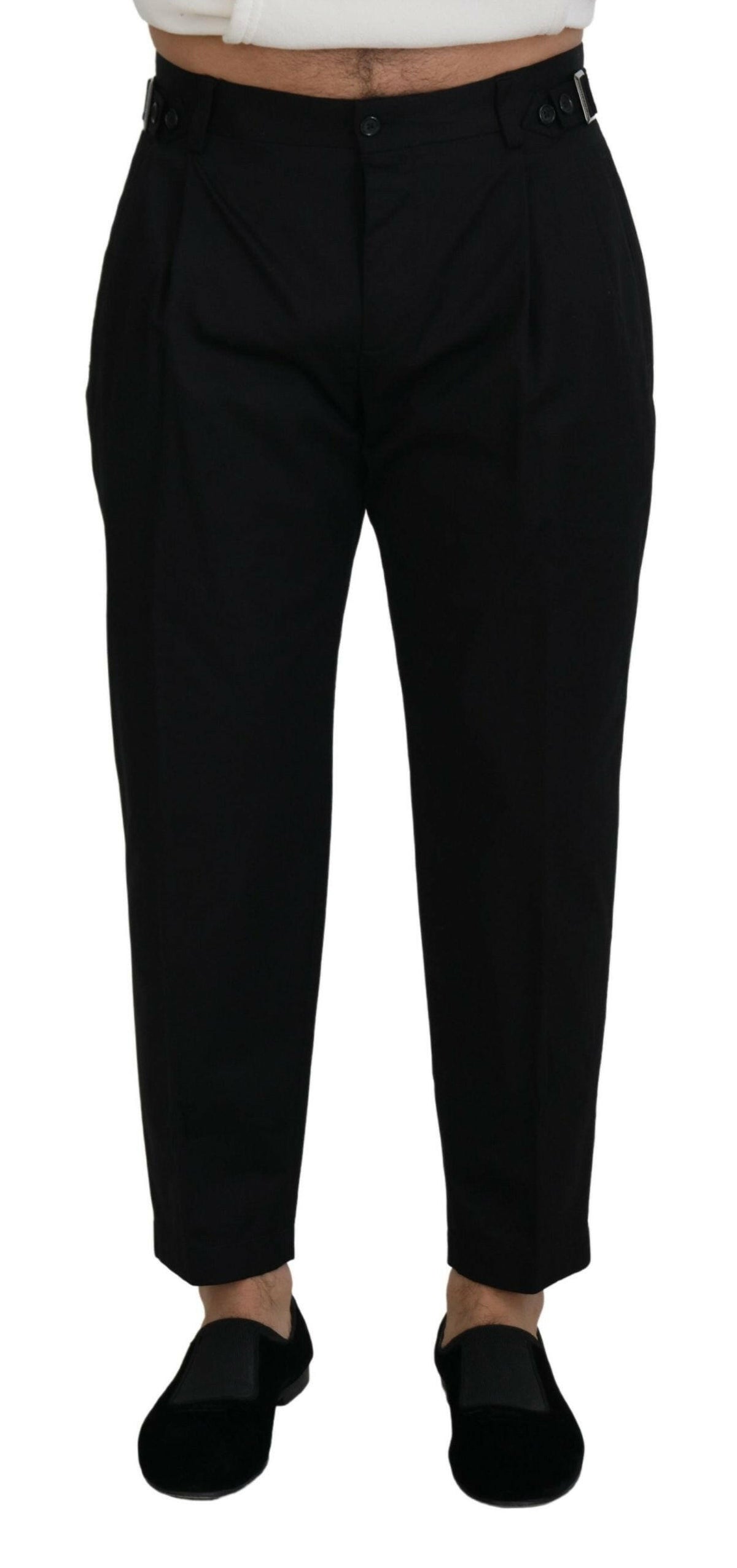 Dolce & Gabbana Sleek Black Italian Designer Pants with Side Buckle