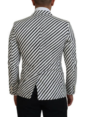 Elegant White Striped Single Breasted Blazer