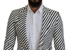 Elegant White Striped Single Breasted Blazer