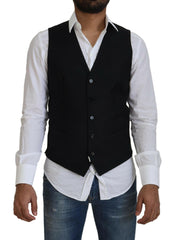 Elegant Black Formal Wool-Silk Dress Vest