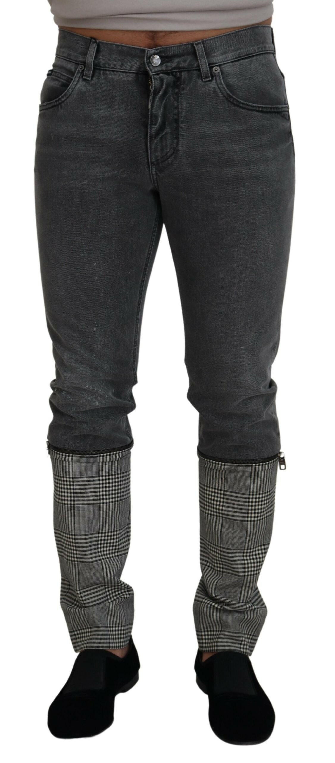 Dolce & Gabbana Elegant Grey Checkered Denim Treasure