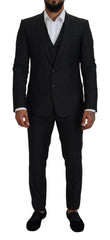 Elegant Gray Martini Three-Piece Wool Silk Suit