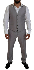 Elegant Silver Slim Fit Three-Piece Suit