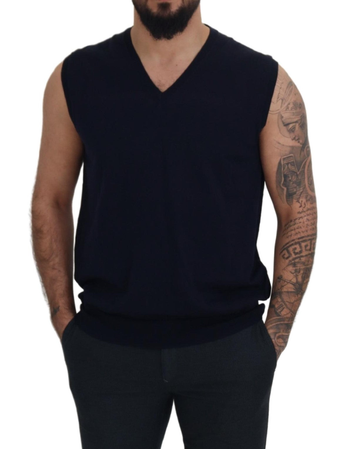 Paolo Pecora Milano Sleek Black V-Neck Sleeveless Tank