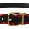 Dolce & Gabbana Red Multicolor Leather Belt with Gold-Tone Buckle