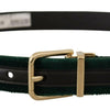 Dolce & Gabbana Emerald Velvet Designer Belt with Golden Buckle