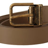 Dolce & Gabbana Elegant Brown Leather Belt with Brass Tone Buckle