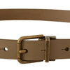 Dolce & Gabbana Elegant Brown Leather Belt with Brass Tone Buckle