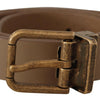 Dolce & Gabbana Elegant Brown Leather Belt with Brass Tone Buckle