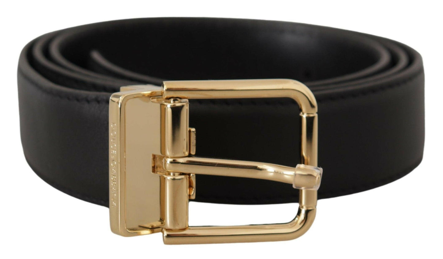 Dolce & Gabbana Elegant Black Leather Belt with Metal Buckle