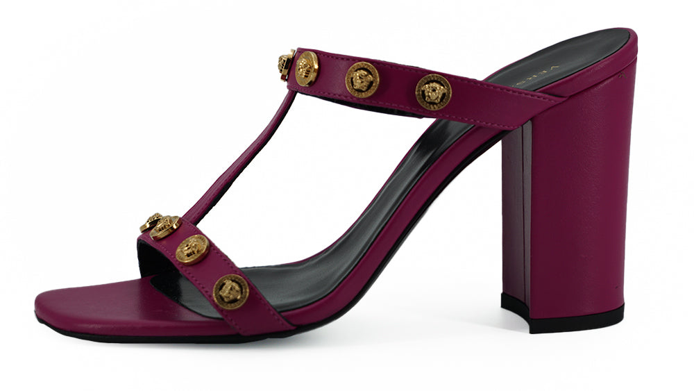 Versace Elegant Purple Calf Leather High Sandals