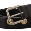 Dolce & Gabbana Chic Black Leather Belt with Engraved Buckle