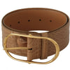 Dolce & Gabbana Elegant Beige Leather Belt with Engraved Buckle