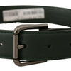 Dolce & Gabbana Elegant Dark Green Leather Belt with Logo Buckle