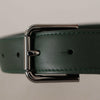 Dolce & Gabbana Elegant Dark Green Leather Belt with Logo Buckle