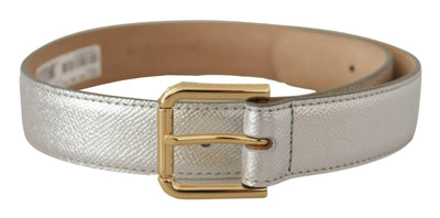 Dolce & Gabbana Elegant Silver Leather Belt with Engraved Buckle