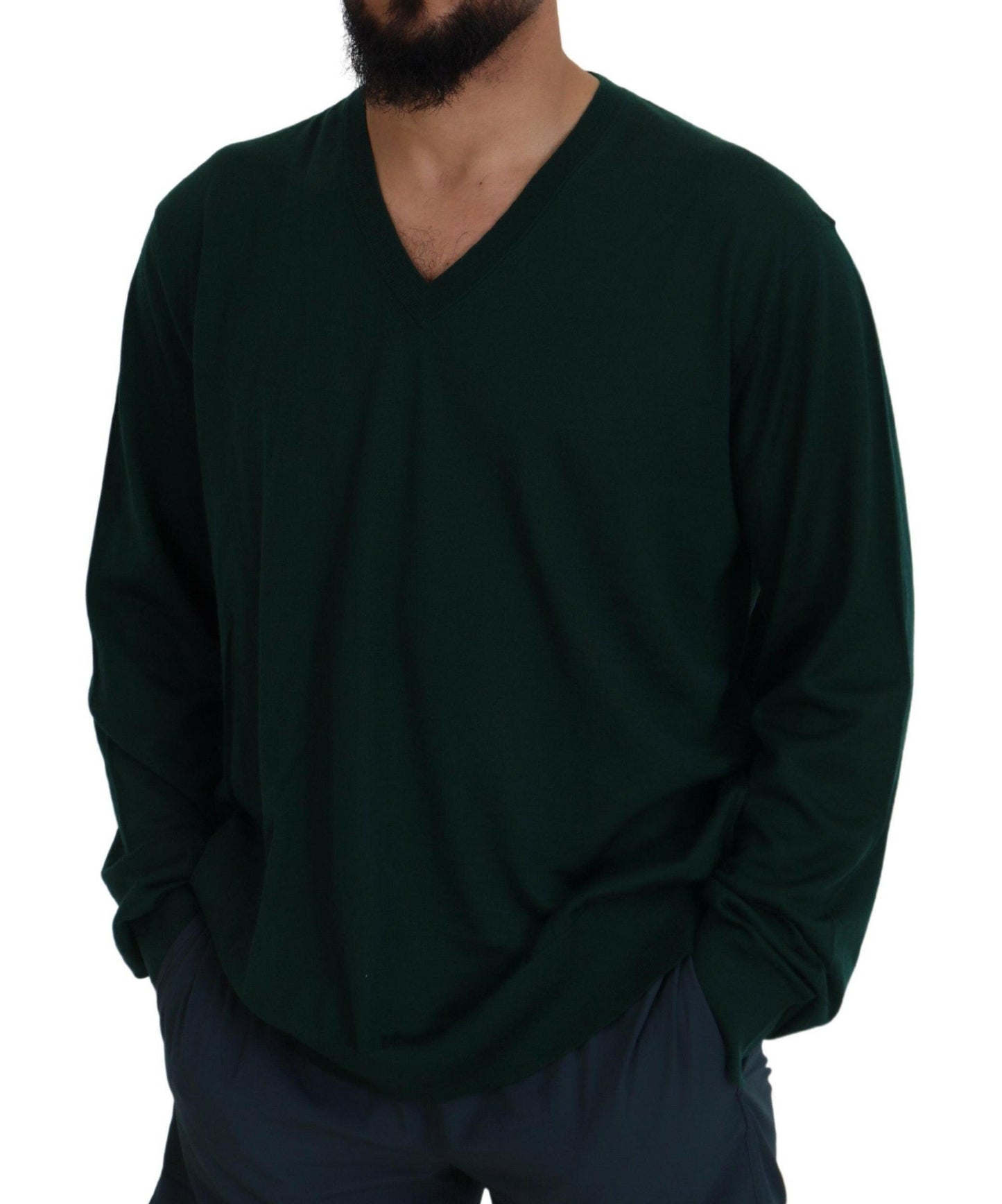 Dolce & Gabbana Elegant Green V-Neck Cashmere Sweater