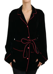 Dolce & Gabbana Elegant Black Silk-Blend Jacket with Waist Belt