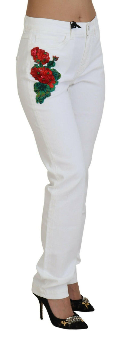 Dolce & Gabbana Elegant White Mid Waist Skinny Jeans