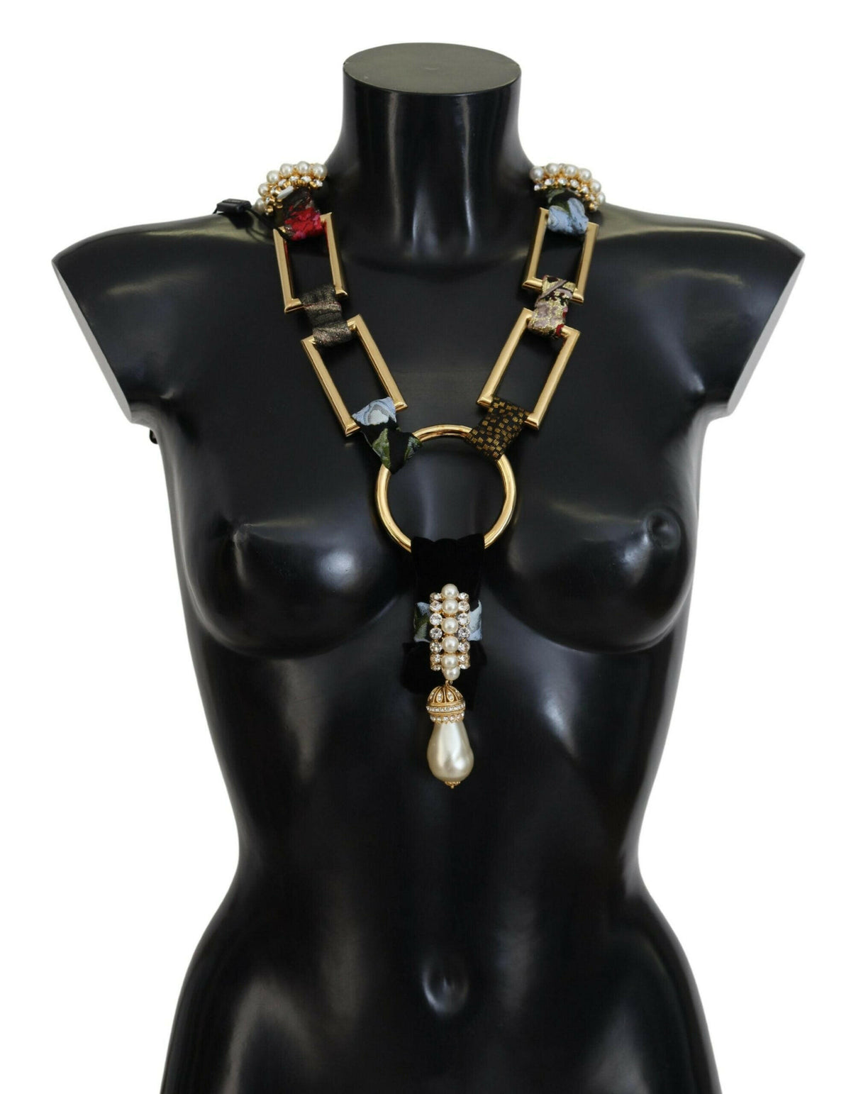 Elegant Gold Brass Pearl Statement Necklace