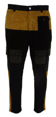 Dolce & Gabbana Elegant Black Tapered Trousers with Yellow Accent