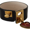 Dolce & Gabbana Elegant Black Leather Gold Detail Bracelet