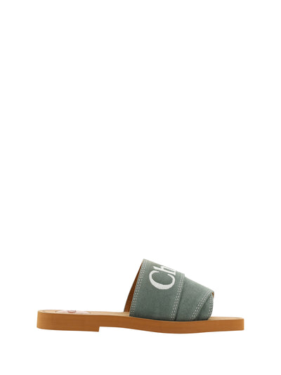 Chloé Elegant Forest Green Cotton Slides