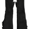 Dolce & Gabbana Elegant Leather Elbow Length Gloves with Fur Trim