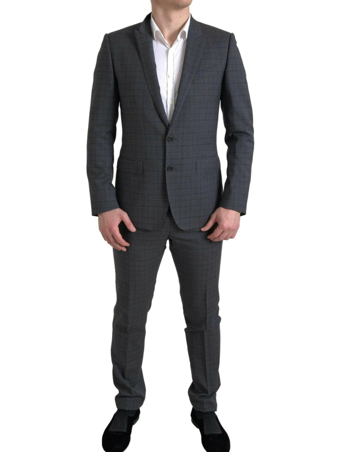 Elegant Grey Checkered Slim Fit Suit