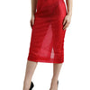 Dolce & Gabbana Chic Red High Waist Sheer Midi Skirt