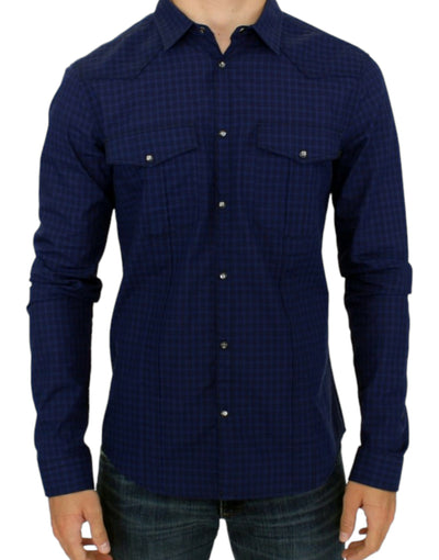 Costume National Chic Blue Checkered Casual Cotton Shirt