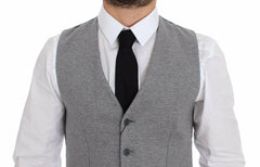 Elegant Gray Cotton Stretch Dress Vest