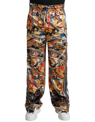 Dolce & Gabbana Elegant Satin Track Pants in Multicolor Marble