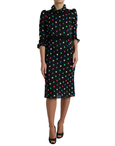 Dolce & Gabbana Elegant High Neck Polka Dot Midi Dress